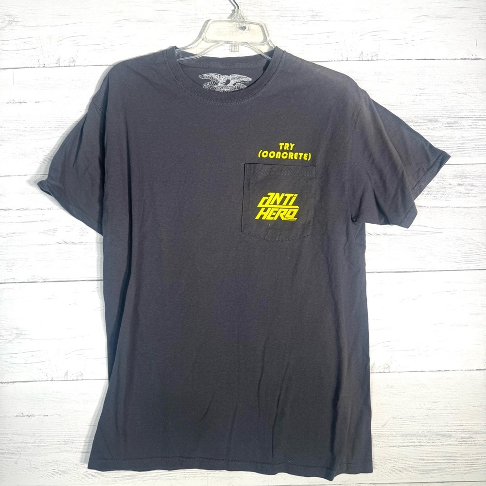 Anti Hero Skateboards Pocket T Shirt Sz M Gray Logo Try Concrete Skateboarding